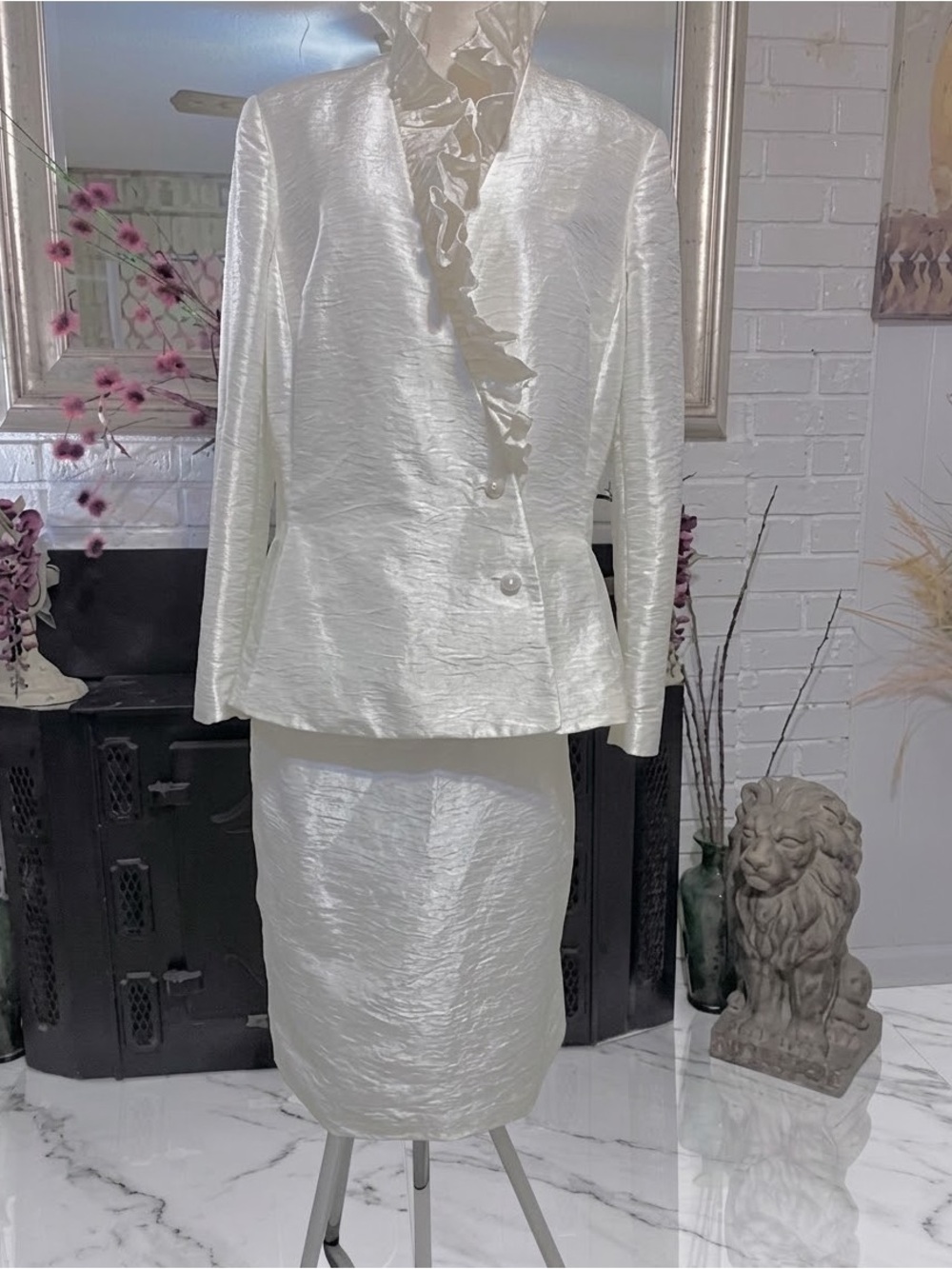 John Meyer Collection Ruffle Collar Shimmer Skirt Suit Dress Size 18